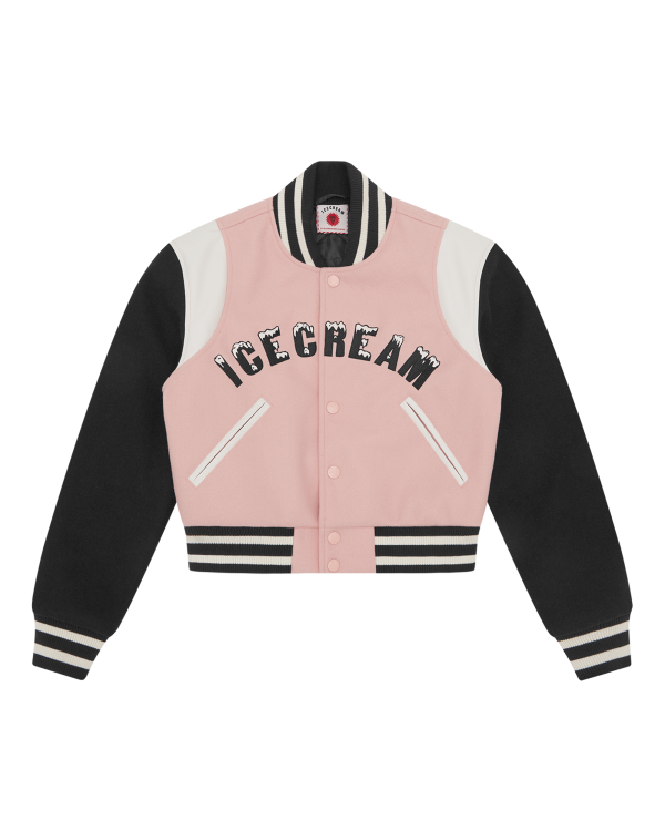 Womens Drippy Cropped Varsity Jacket