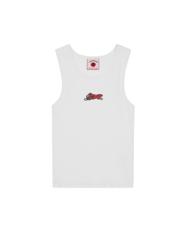 Womens Beaded Running Dog Ribbed Vest Top